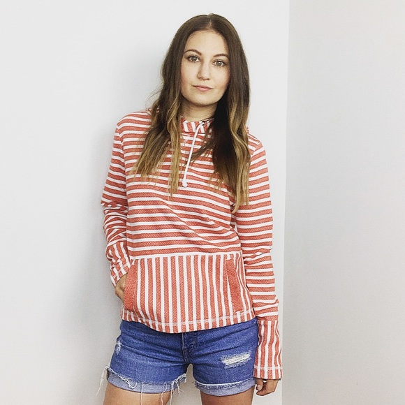 J. Crew Tops - J. Crew Red Flip-Stripe Hooded Sweatshirt